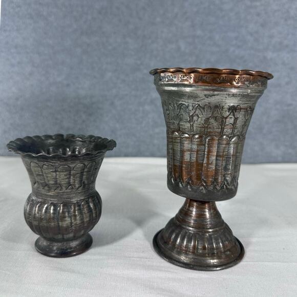 Vintage Tin over copper 2 Vases made in Egypt Cottagecore boho french country - Picture 3 of 6